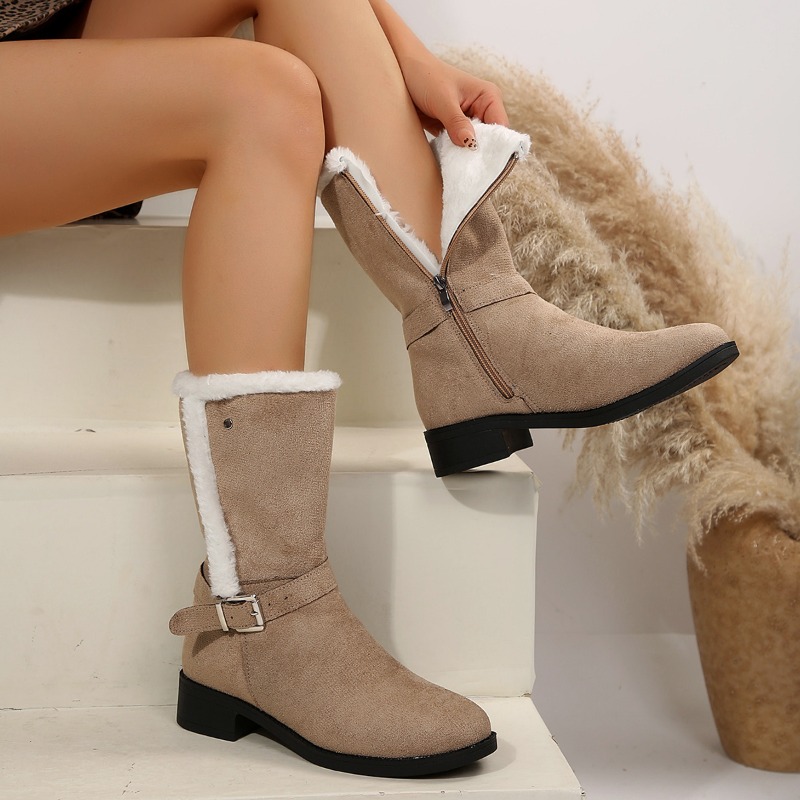 Snow Boot Fur Lined - Bottes d'hiver mi-mollet pour femmes, talon